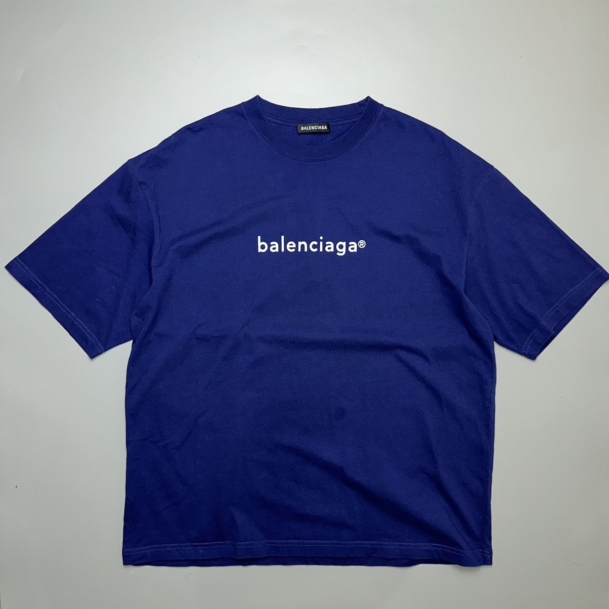 image of Balenciaga Mid Logo Tee in Blue, Men's (Size XL)