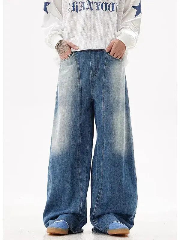 Japanese Brand Retro loose wide leg patchwork jeans Size US 32 / EU 48 - 4 Thumbnail