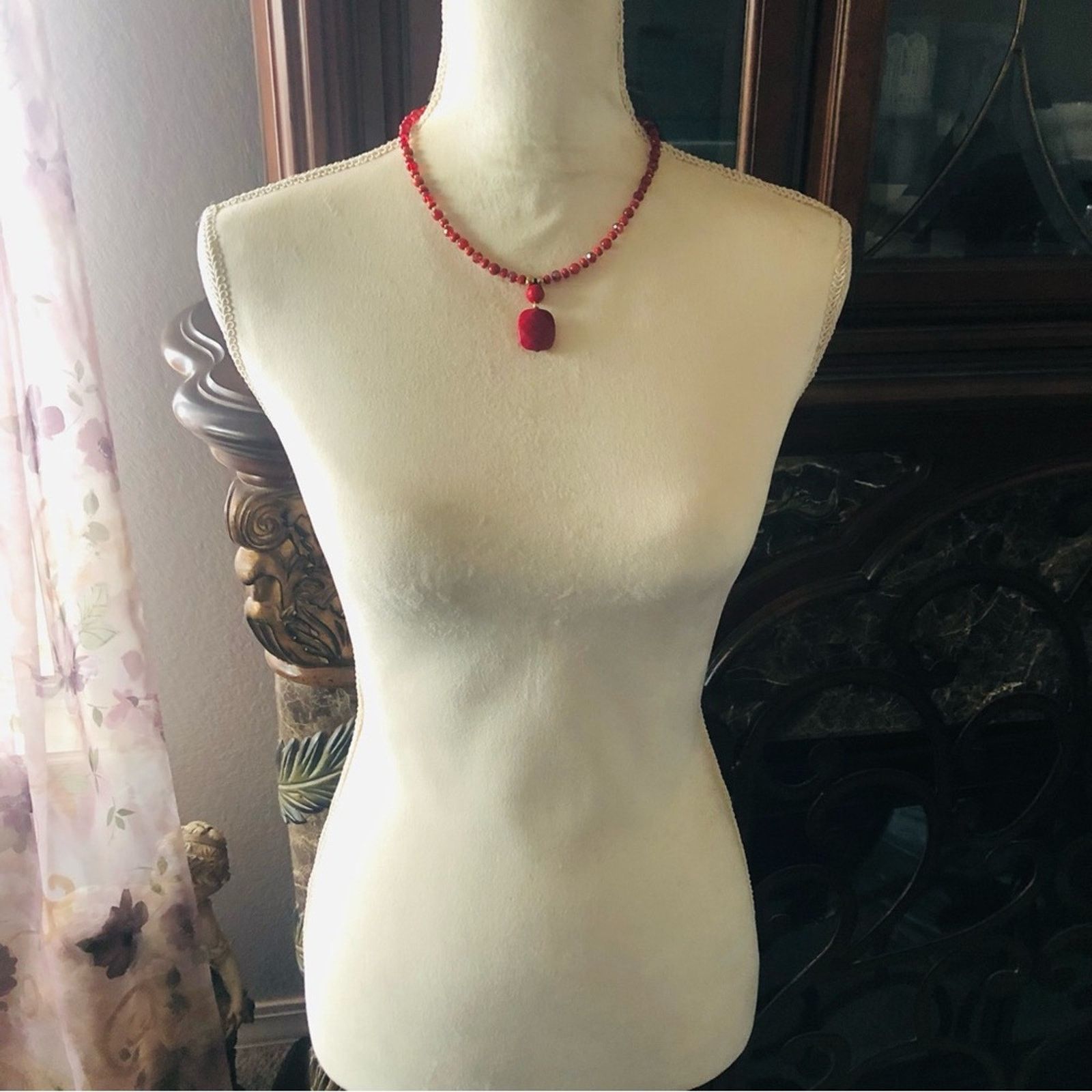 Handmade Handcrafted repurpose carnelian glass faceted drop necklace Size ONE SIZE - 5 Thumbnail