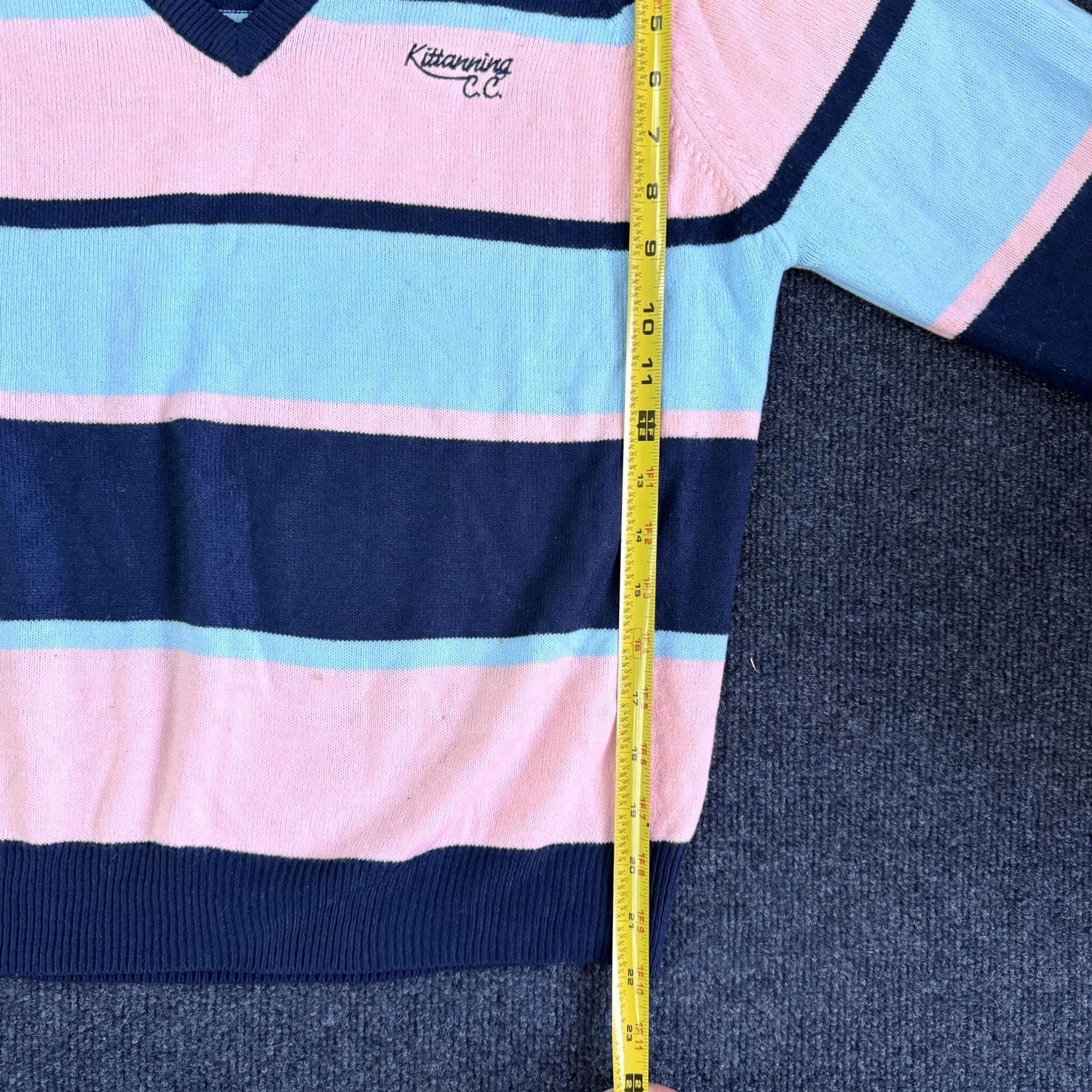 Vintage Vintage Lady LaMode Sweater Womens Medium Blue Striped V-Neck Golf Country Club Embroidered Logo Pullover Knit Shirt Size M / US 6-8 / IT 42-44 - 6 Thumbnail