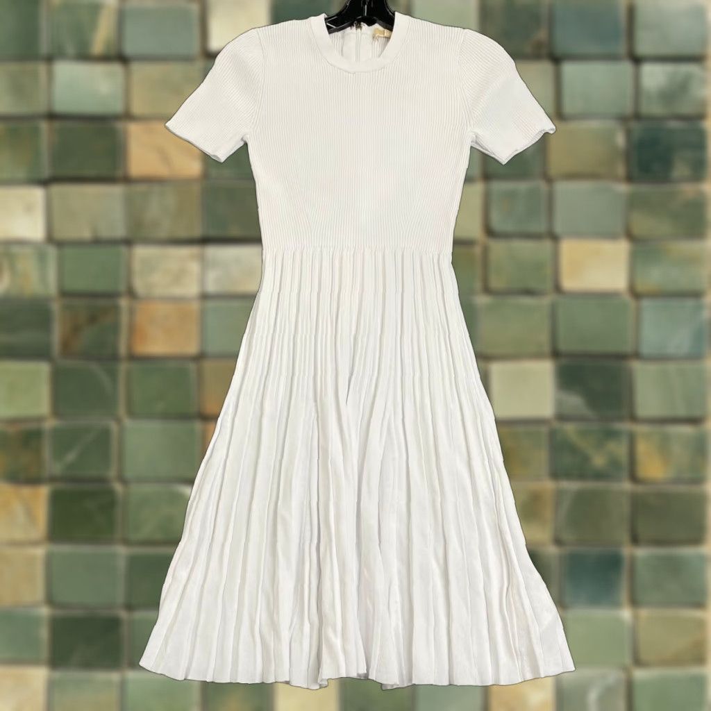 MICHAEL KORS Ribbed Knit Dress Women Size S Petite White Short-Sleeve Crew  Neck Zip Casual Womens - www.disolcolor.com