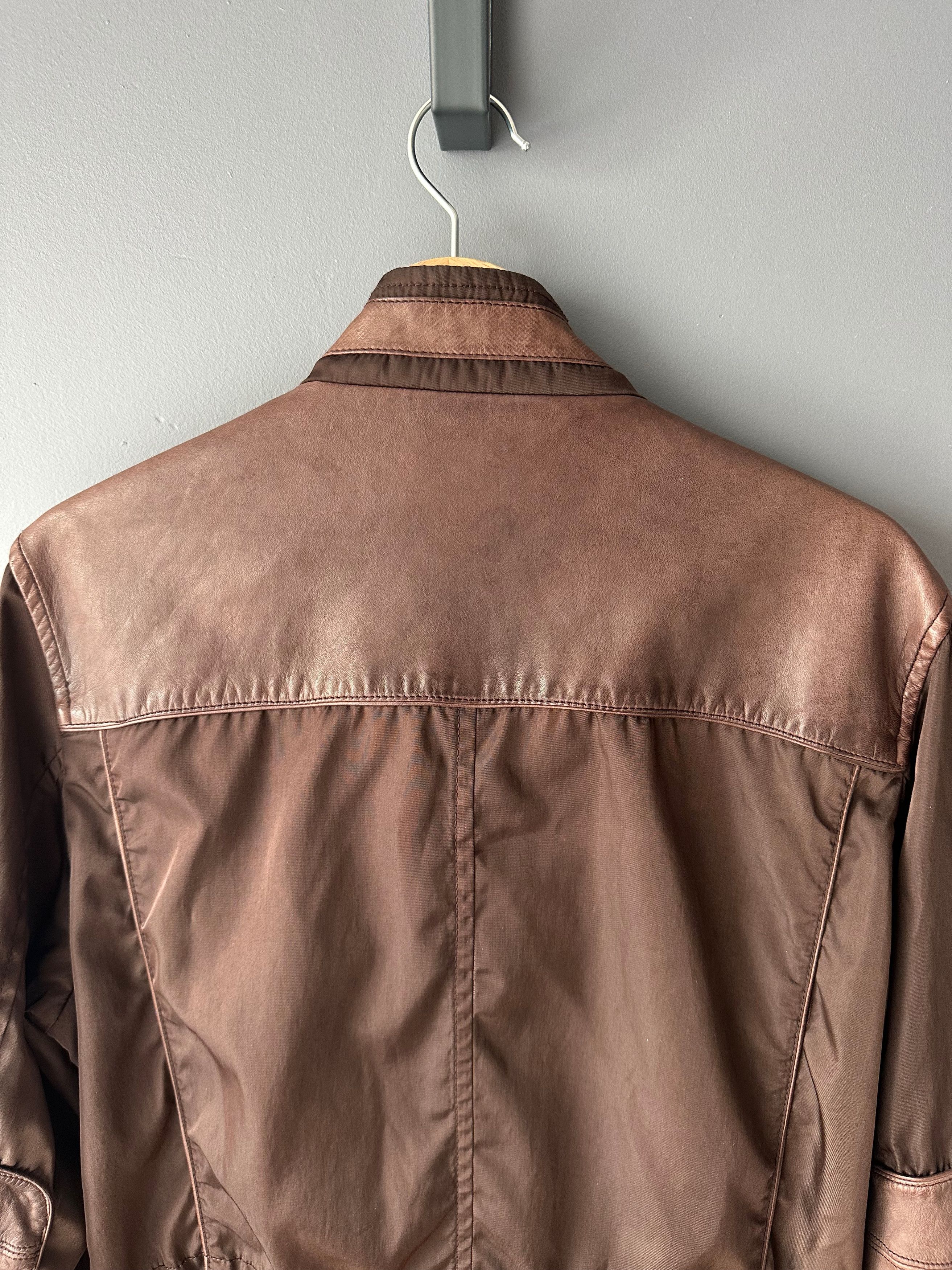 Prada 2006 Vintage Prada Brown Nylon Leather Coat Jacket Size US L / EU 52-54 / 3 - 14 Thumbnail