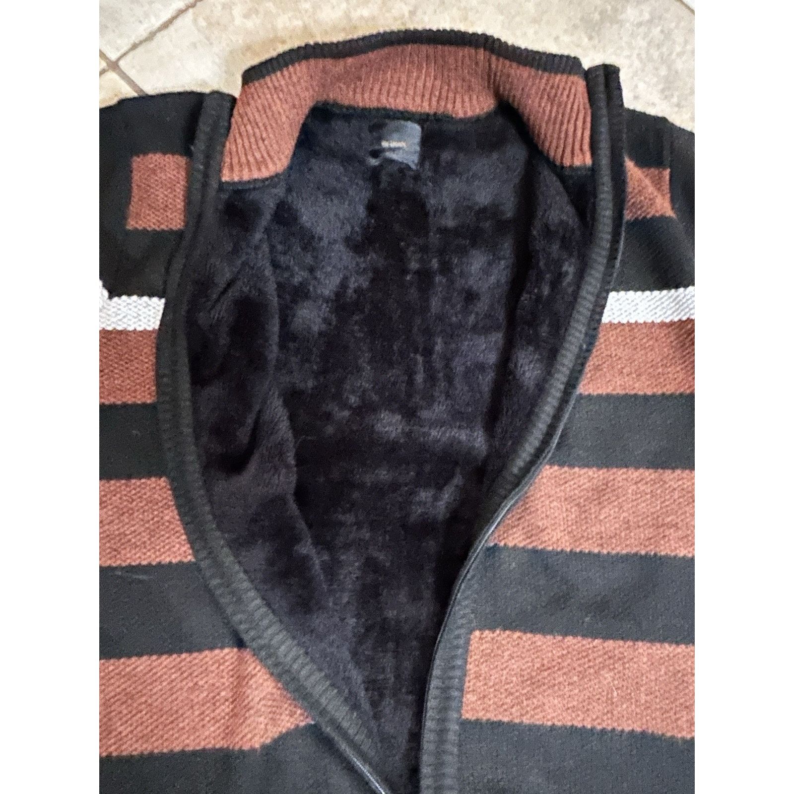 Other Six Lincoln Sweater Mens L Blk Brn Stripe Sherpa Lnd Zip NWT Size US L / EU 52-54 / 3 - 7 Thumbnail