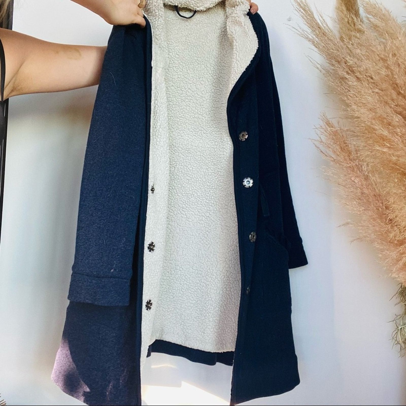 Anthropologie ANTHROPOLOGIE Navy Blue White Fleece Layer Robe House Coat Size M / US 6-8 / IT 42-44 - 5 Thumbnail