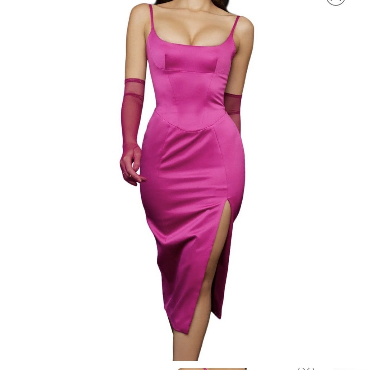 image of House Of Cb Casimira Satin Corset Midi Dress Hot Pink, Women's (Size XS)