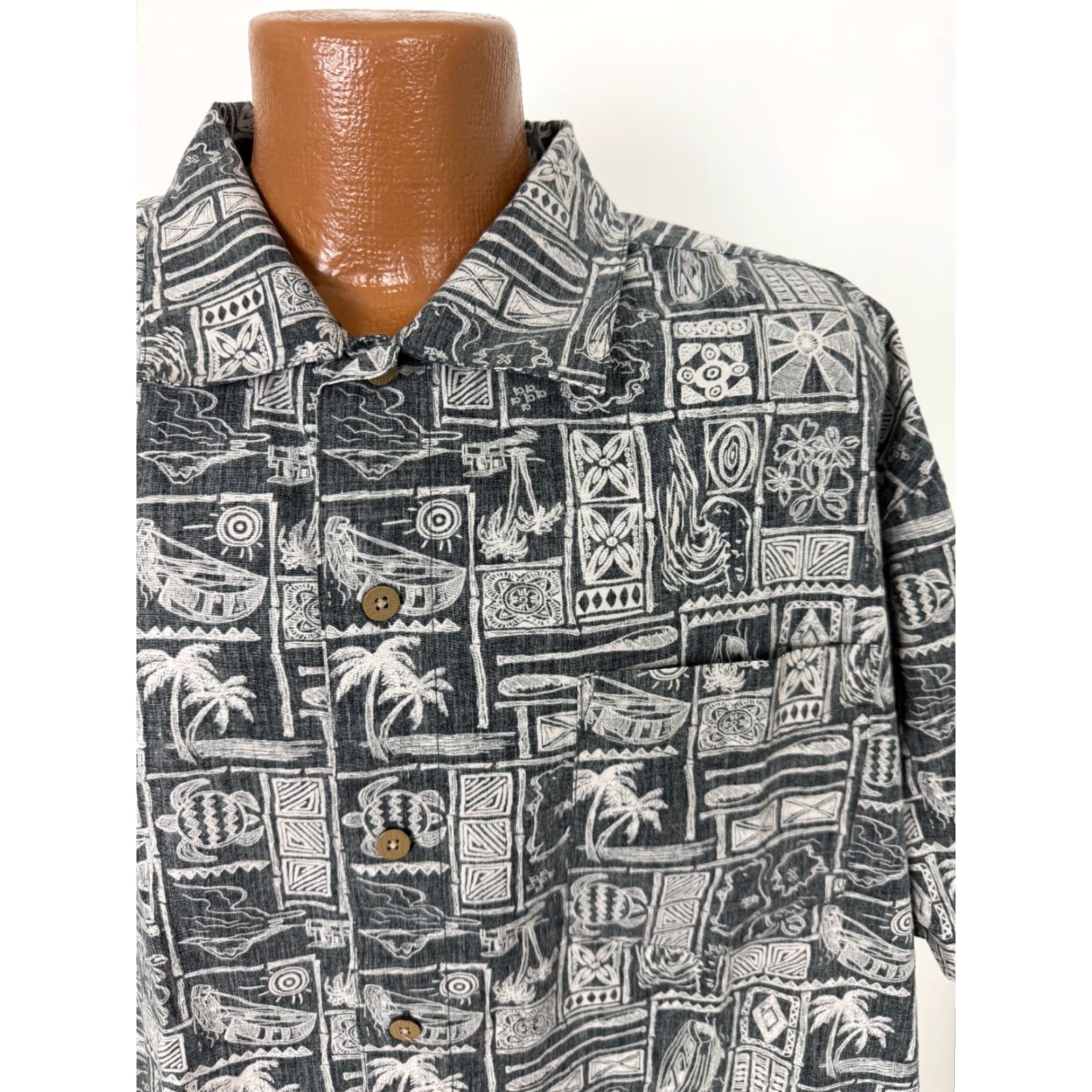 Vintage VINTAGE Falls Creek Hawaiian Shirt 2XL Button-Up Short Sleeve Cotton Geometric Tribal Black 90s Beach Hawaiian Mens Shirt Size US XXL / EU 58 / 5 - 2 Thumbnail