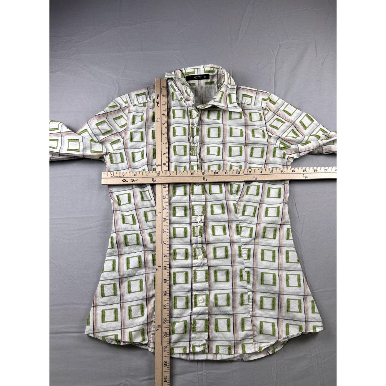 Etro ETRO Shirt Womens 42 White Green Geometric Slim Fit Long Sleeve Made In Italy Size M / US 6-8 / IT 42-44 - 4 Thumbnail