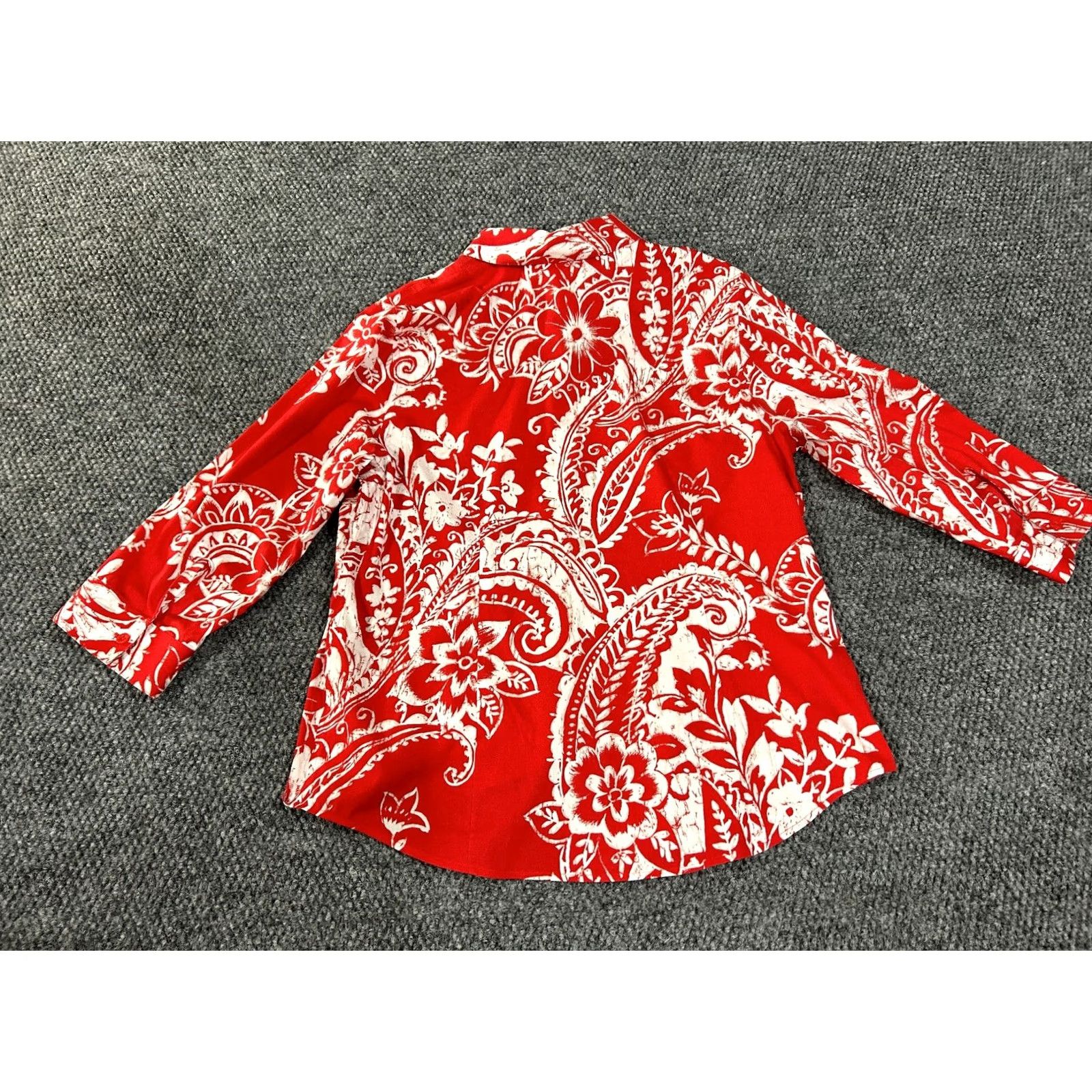 Vintage Chicos Blouse Womens Small Red White Floral Long Sleeve Lightweight Top Stretch Shirt Size S / US 4 / IT 40 - 6 Thumbnail