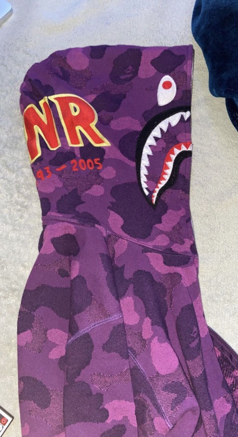 image of Bape Color Camo Jacquard Ponr Shark Full Zip Hoodie in Purple, Men's (Size Medium)