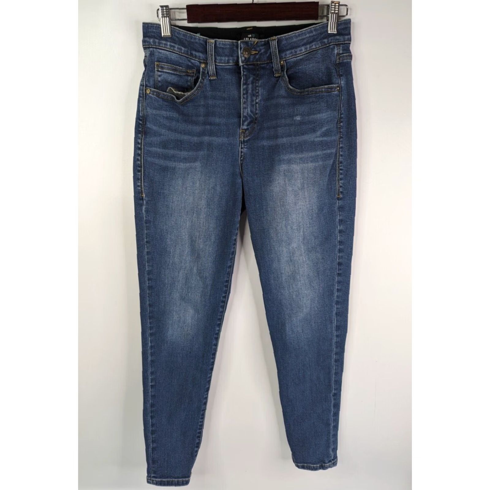 Vintage LuLaRoe Jeans Women 28 Blue Stretch Tapered Slim Ankle Elastic Waist Med Wash - 5-Pocket Design - Button Zip - Regular - Blue - Womens - Jeans Size 28" / US 6 / IT 42 - 2 Thumbnail