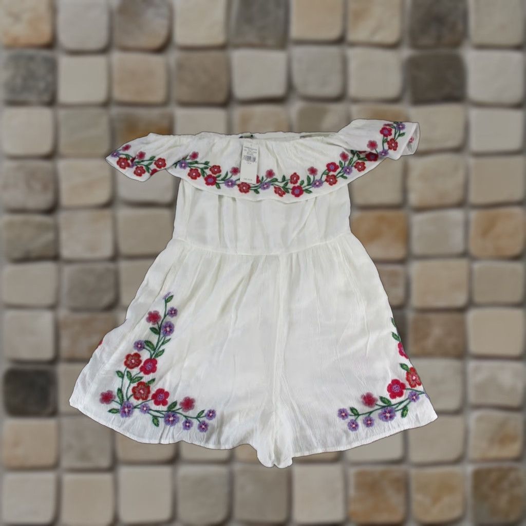 American Eagle Outfitters American Eagle Outfitters Womens Romper Floral Embroidered White Red Size 4 Size 27" / US 4 / IT 40 - 1 Thumbnail