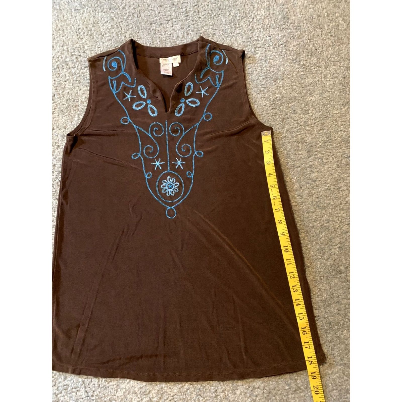 Coldwater Creek VINTAGE Coldwater Creek Tank Womens 8 Brown Embroidered Sleeveless V-Neck Boho Slinky Flowy Size M / US 6-8 / IT 42-44 - 6 Thumbnail