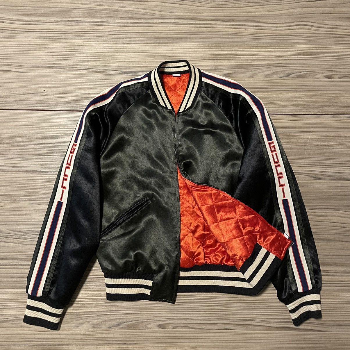 Acetate fashion bomber with gucci stripe