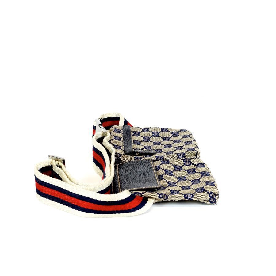 Gucci Authentic GUCCI BLUE GG Canvas lined pocket Belt bag Size ONE SIZE - 4 Thumbnail