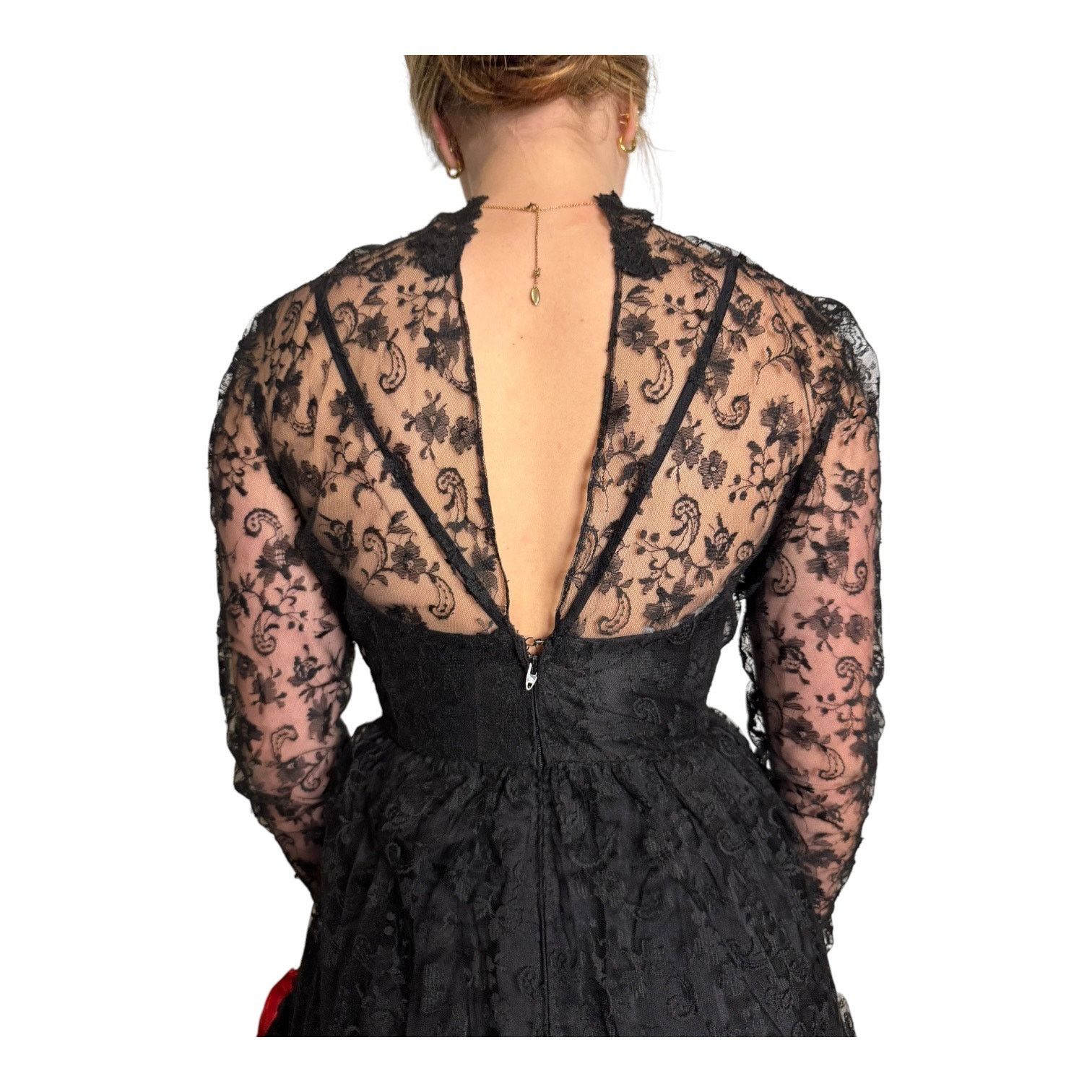 Vintage Vtg An original by DUSAUZAY black Lace Red Roses dress Size XS / US 0-2 / IT 36-38 - 14 Thumbnail