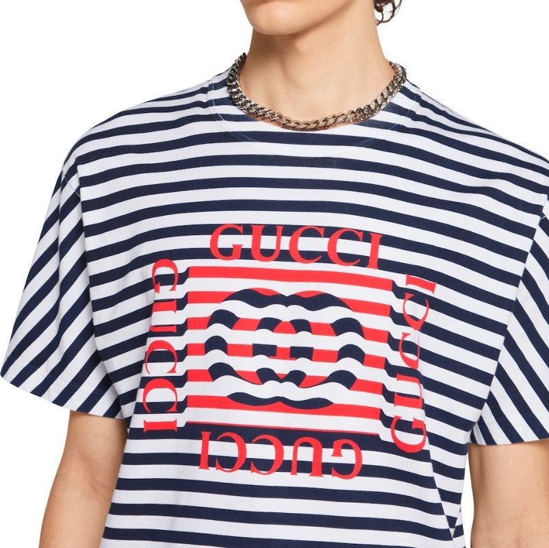 Gucci o1la5ras0426 Printed Cotton Jersey T-Shirt in White / Blue Size US S / EU 44-46 / 1 - 4 Thumbnail