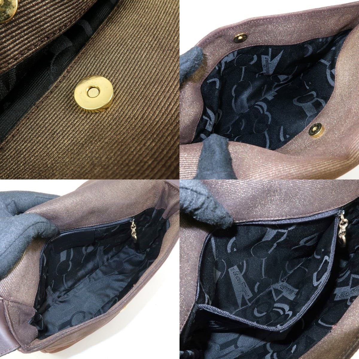 Salvatore Ferragamo Ferragamo Gancini Canvas & Leather Shoulder Bag Brown Size ONE SIZE - 6 Thumbnail