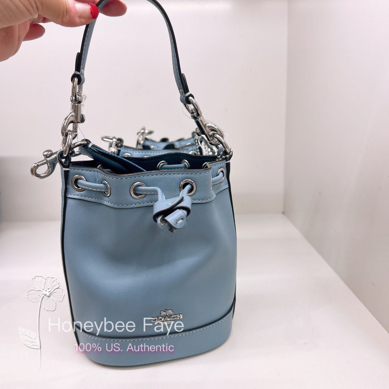 image of NWT Coach Mini Bucket Bag Cr144 in Silver/Cornflowr/Field Flora, Women's