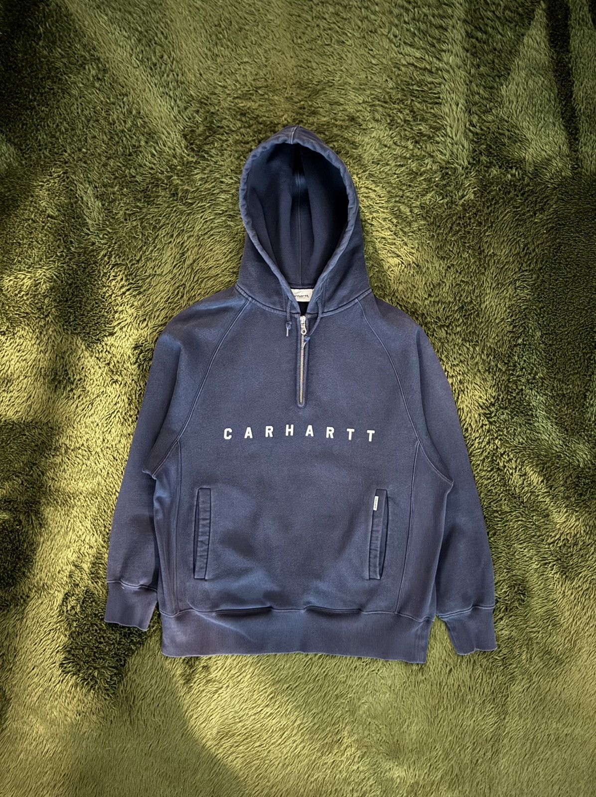 Carhartt Wip [L] Carhartt WIP GARRET Quarter Zip Logo Hoodie Washed Navy Size US L / EU 52-54 / 3 - 1 Thumbnail