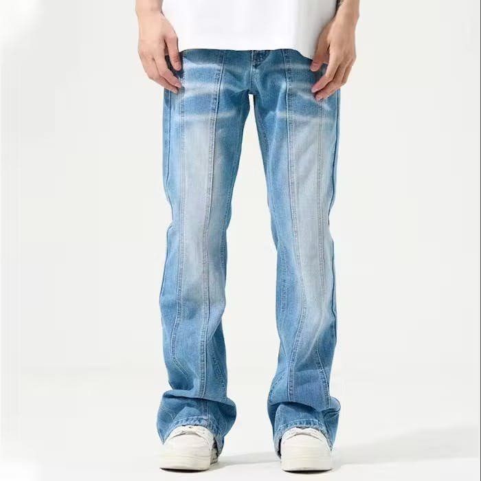 image of Striped Baggy Blue Denim Jeans, Men's (Size 32)