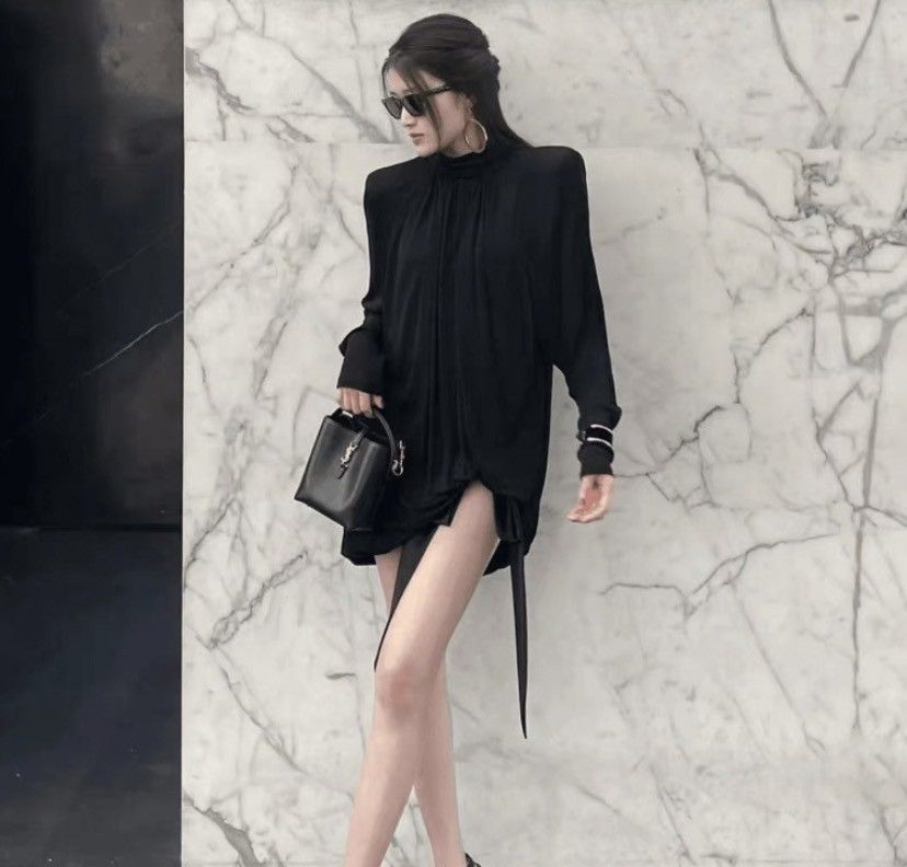Saint Laurent Paris Saint Laurent Black Pleated Long Sleeve Ribbon Dress K26WX Size S / US 4 / IT 40 - 7 Thumbnail