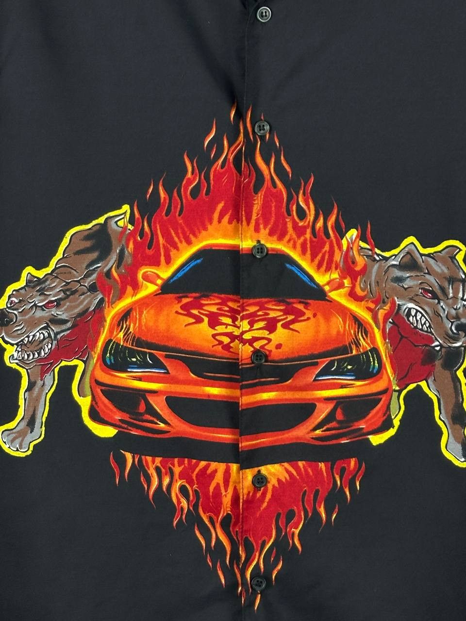 Japanese Brand Japanese Black Avant Garde Flames Dogs Car Shirt Size US M / EU 48-50 / 2 - 4 Thumbnail
