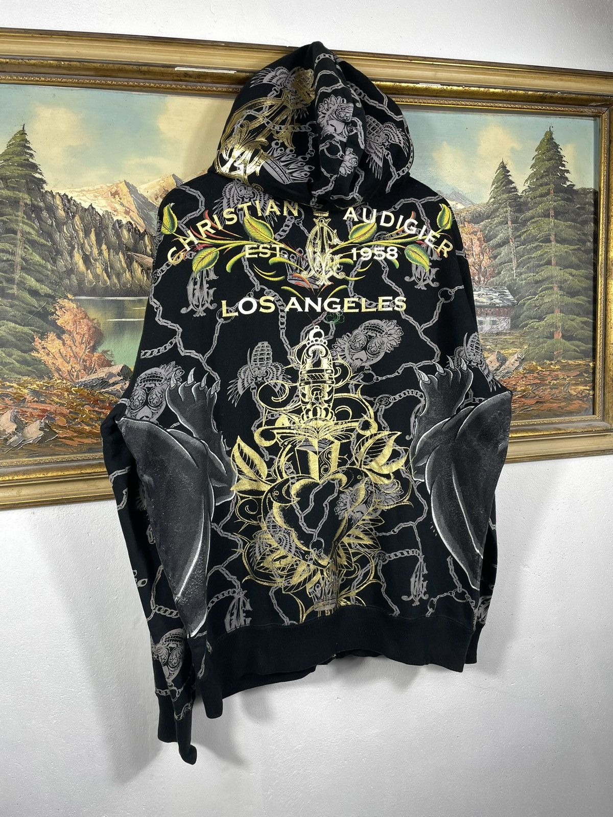 Christian Audigier × Ed Hardy × Vintage Ed Hardy Retro 00s Hoodie With Crystals Affliction Grunge Size XXL / US 16-18 / IT 52-54 - 8 Thumbnail