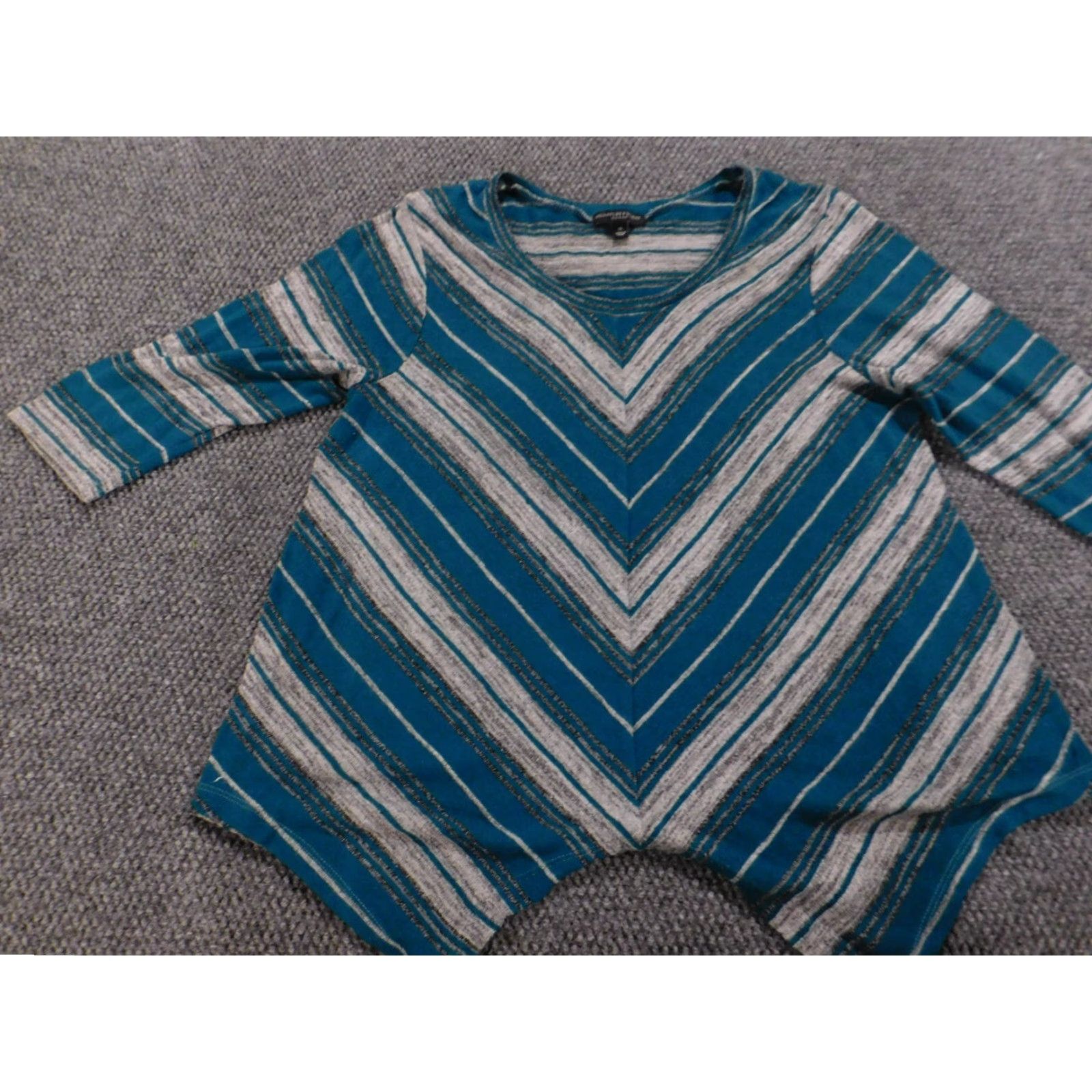 Vintage Signature Blouse Women 1X Green Striped Knit Raglan Long Sleeve Collared Pocket Modern 1X Plus Viscose Shirt Basic Casual Shirt Mens Womens Size XL / US 12-14 / IT 48-50 - 2 Thumbnail