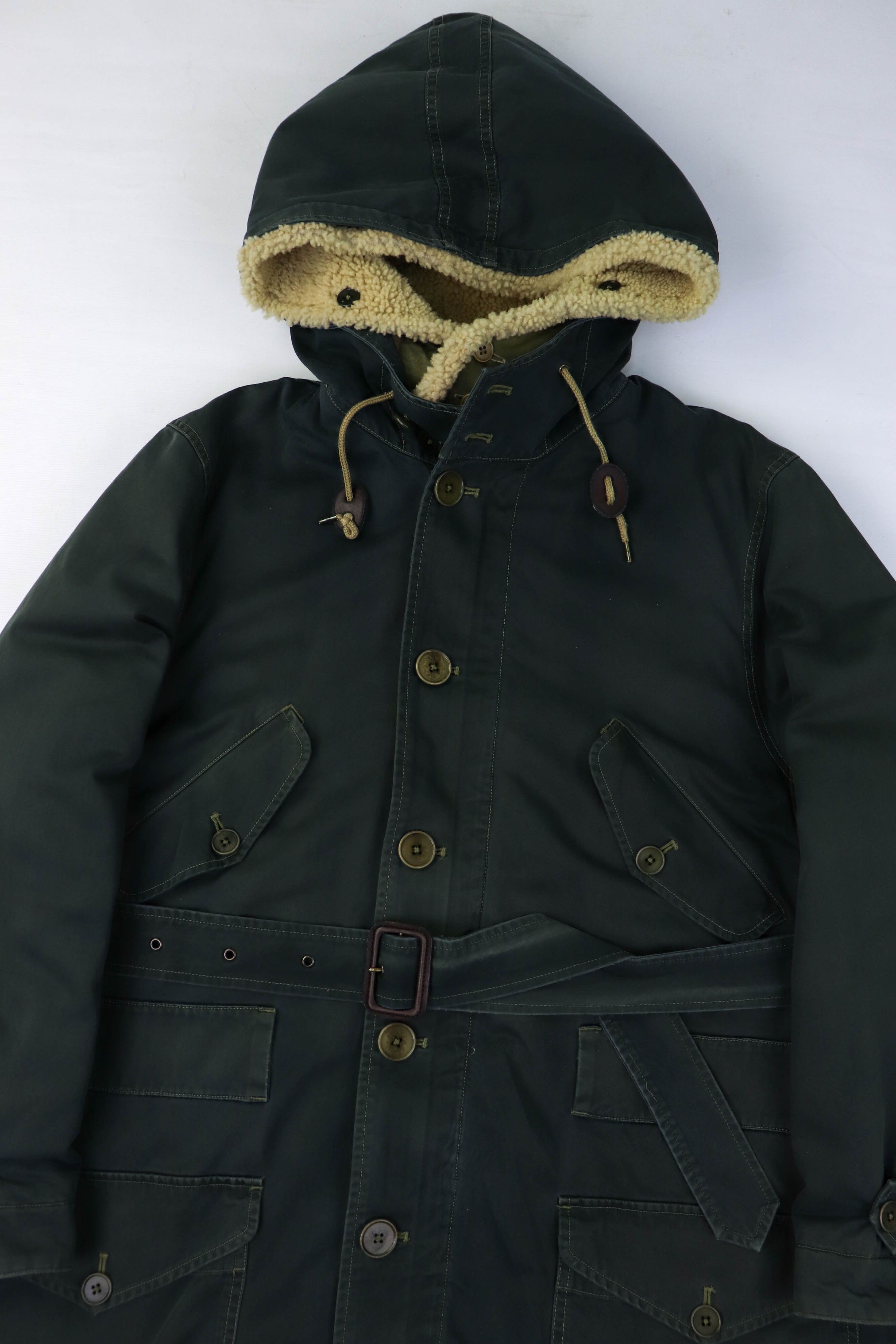 Ralph Lauren 90s Vintage Ralph Lauren Shearling Liner Green Belted Coat Size L / US 10 / IT 46 - 6 Thumbnail