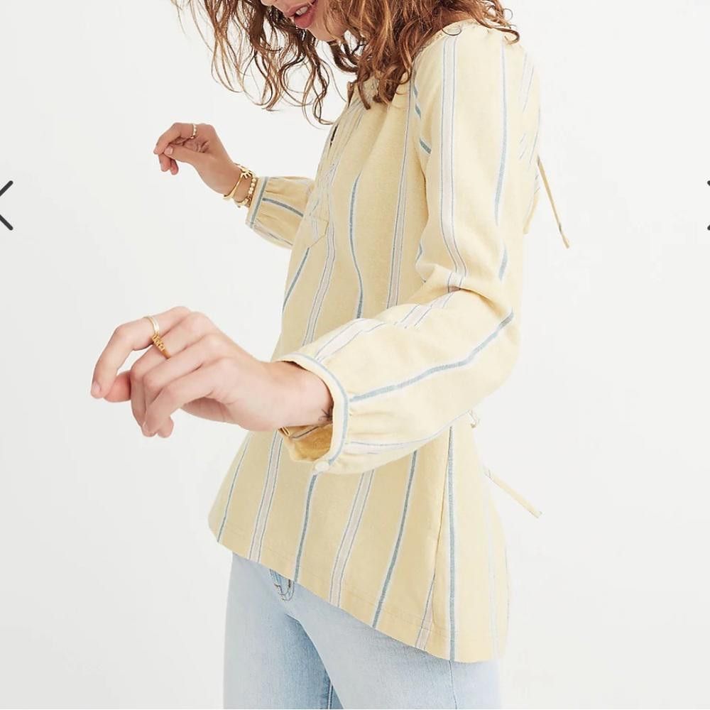 Madewell Madewell l NWT Tie-Back Peasant Top in Atlantic Stripe XS Size XS / US 0-2 / IT 36-38 - 3 Thumbnail