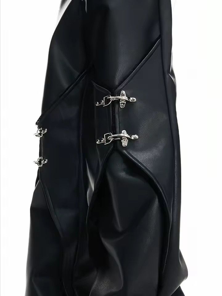 Jean Long Black Pu Leather Straight Pants Size US 29 - 8 Thumbnail