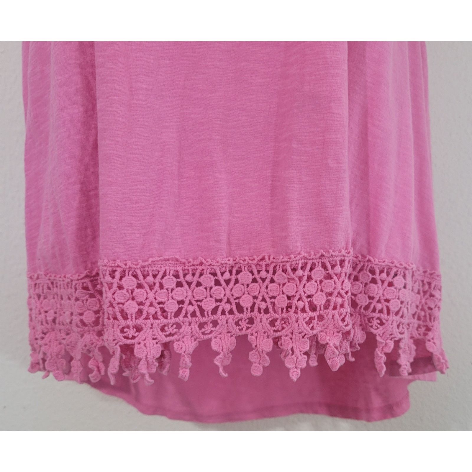 Other Crown & Ivy Beach Pink Slub Knit Crochet Detail Shirt PL Size L / US 10 / IT 46 - 2 Thumbnail