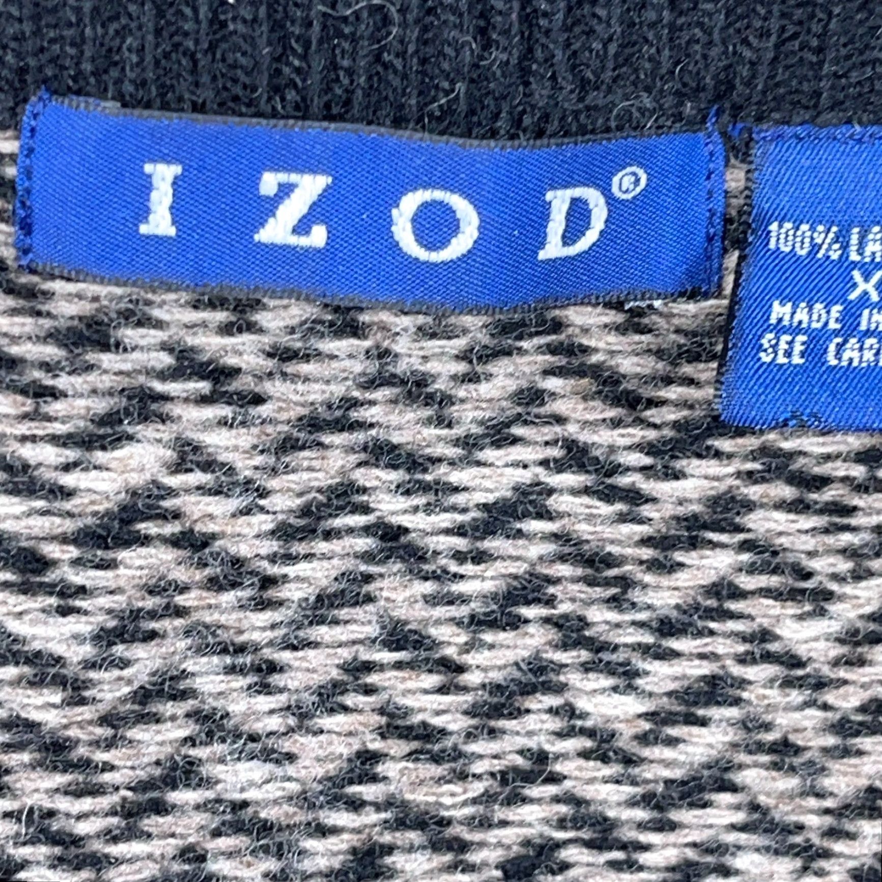 Izod VINTAGE IZOD Sweater Vest Men XL Tan Black Lambs Wool Cardigan Grandpa Golf Vest Herringbone 90s Mens Classic Golf Size US XL / EU 56 / 4 - 5 Thumbnail