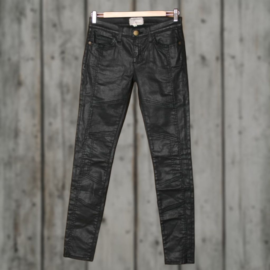 Vintage Current/Elliott The Sweeney Coated Black Stretch Skinny Moto Jeans Sz 26 Women Size 26" / US 2 / IT 38 - 1 Thumbnail