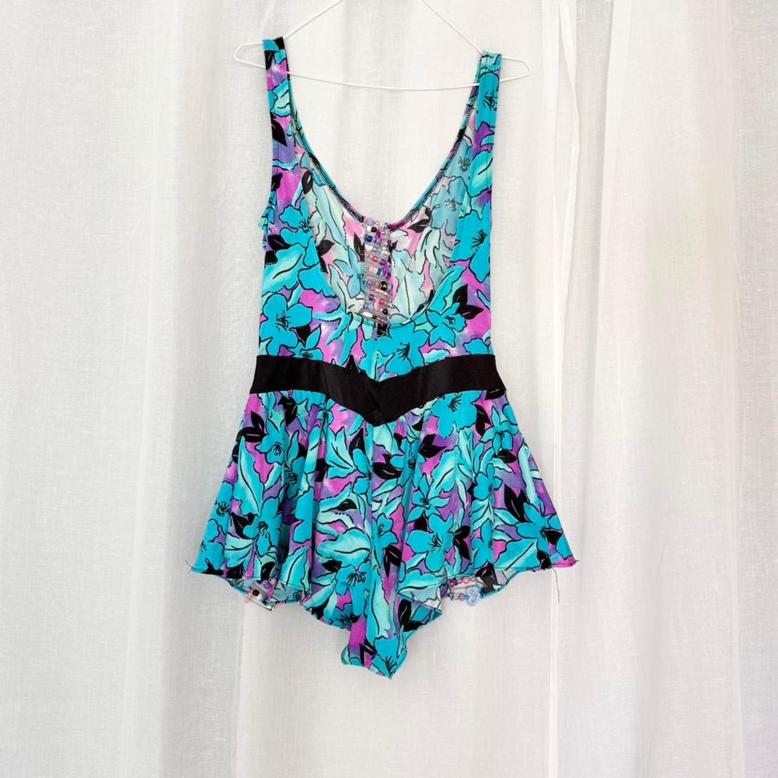 Vintage ✶ vintage 80’s swim suit romper with beaded safety pins ✶ Size L / US 10 / IT 46 - 4 Thumbnail