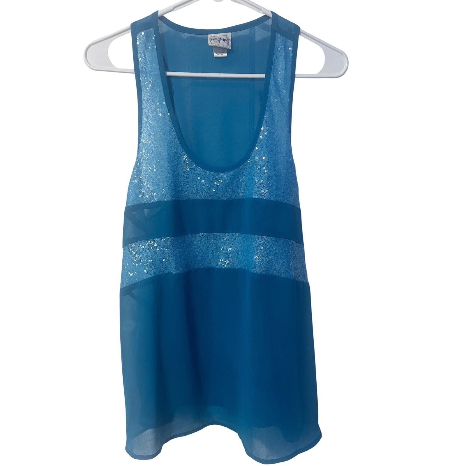 Other Daytrip Womens Turquoise Blue Sequin Chiffon Tank Top Large Size L / US 10 / IT 46 - 1 Thumbnail
