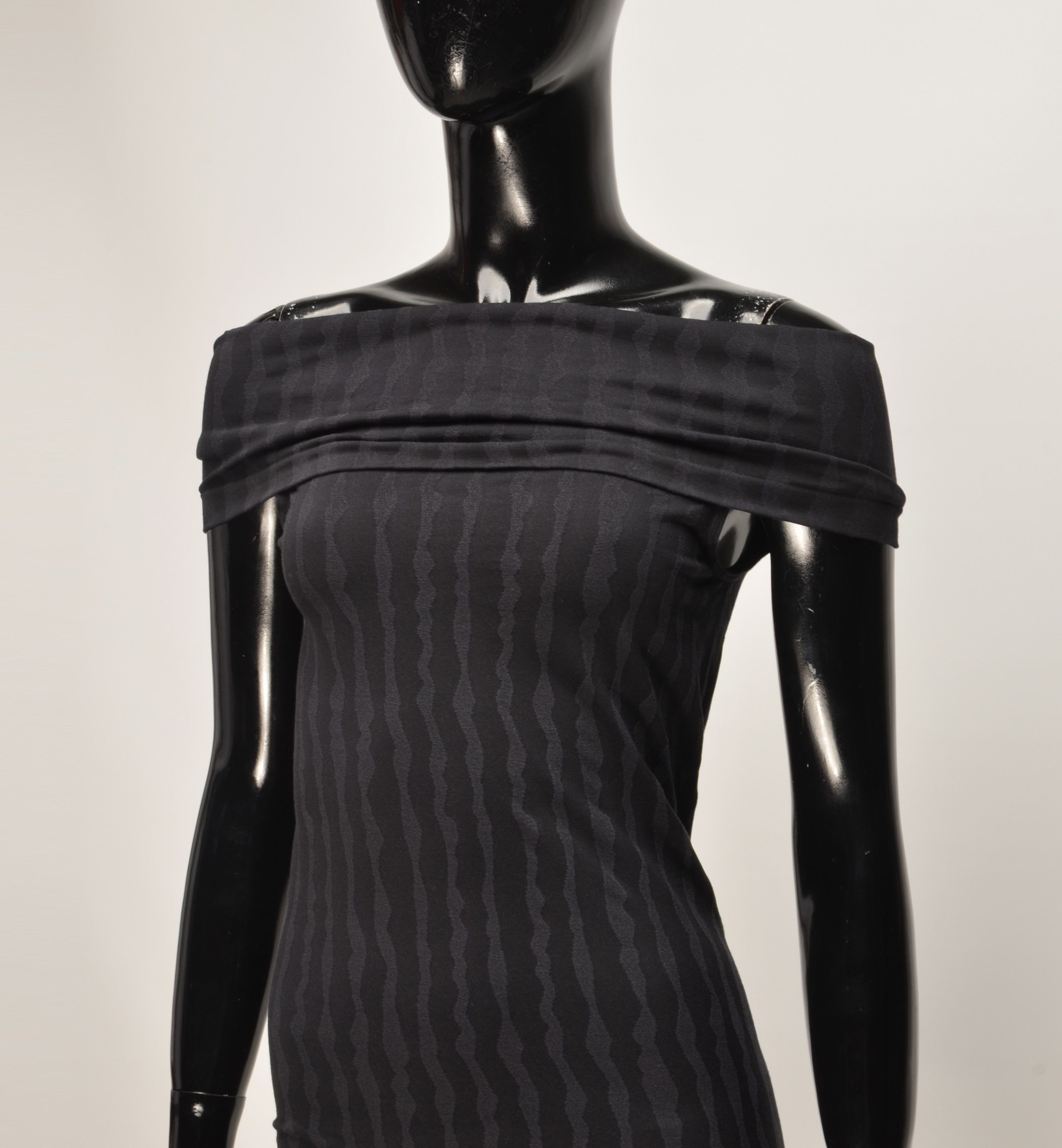 Wolford Wolford Striped Off Shoulders Dark Gray Bodycon Dress Size XS / US 0-2 / IT 36-38 - 2 Thumbnail