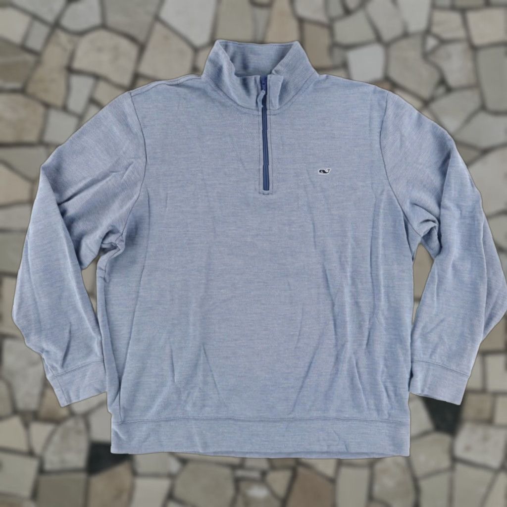 Vineyard Vines Vineyard Vines 1/4 Zip Knit Pullover Shep Heather Mock Long Sleeve Sweater Blue Men's XL Shirt Size US XL / EU 56 / 4 - 1 Thumbnail