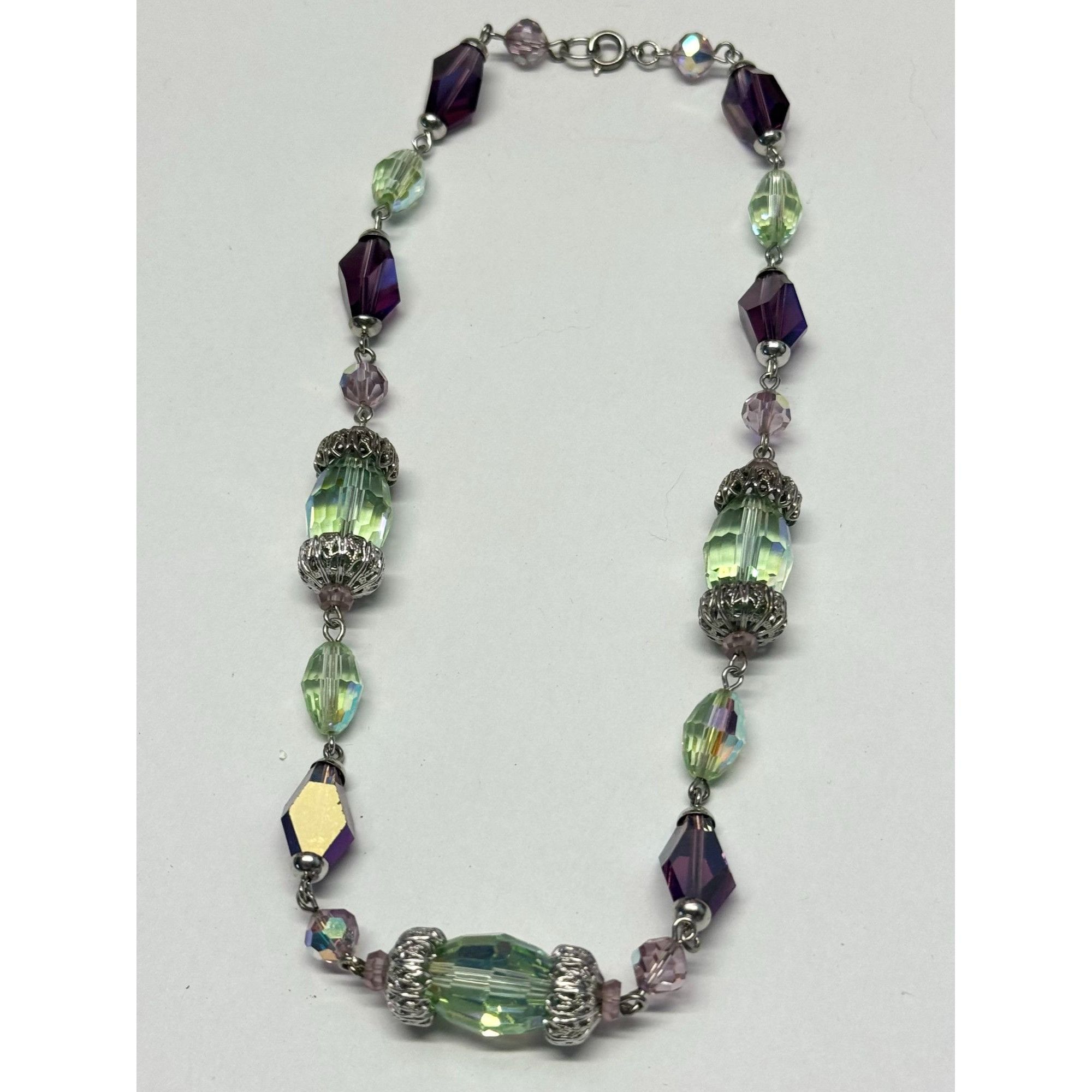 Vintage Vintage purple green silver filigree beaded crystal necklace Size ONE SIZE - 2 Thumbnail