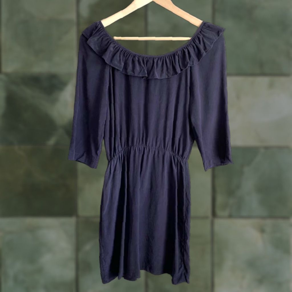 Amanda Uprichard Amanda Uprichard Dress A Line Blue 3/4 Sleeve 100% Silk XS Womens Mini Scoop Neck Ruffle Size XS / US 0-2 / IT 36-38 - 1 Thumbnail