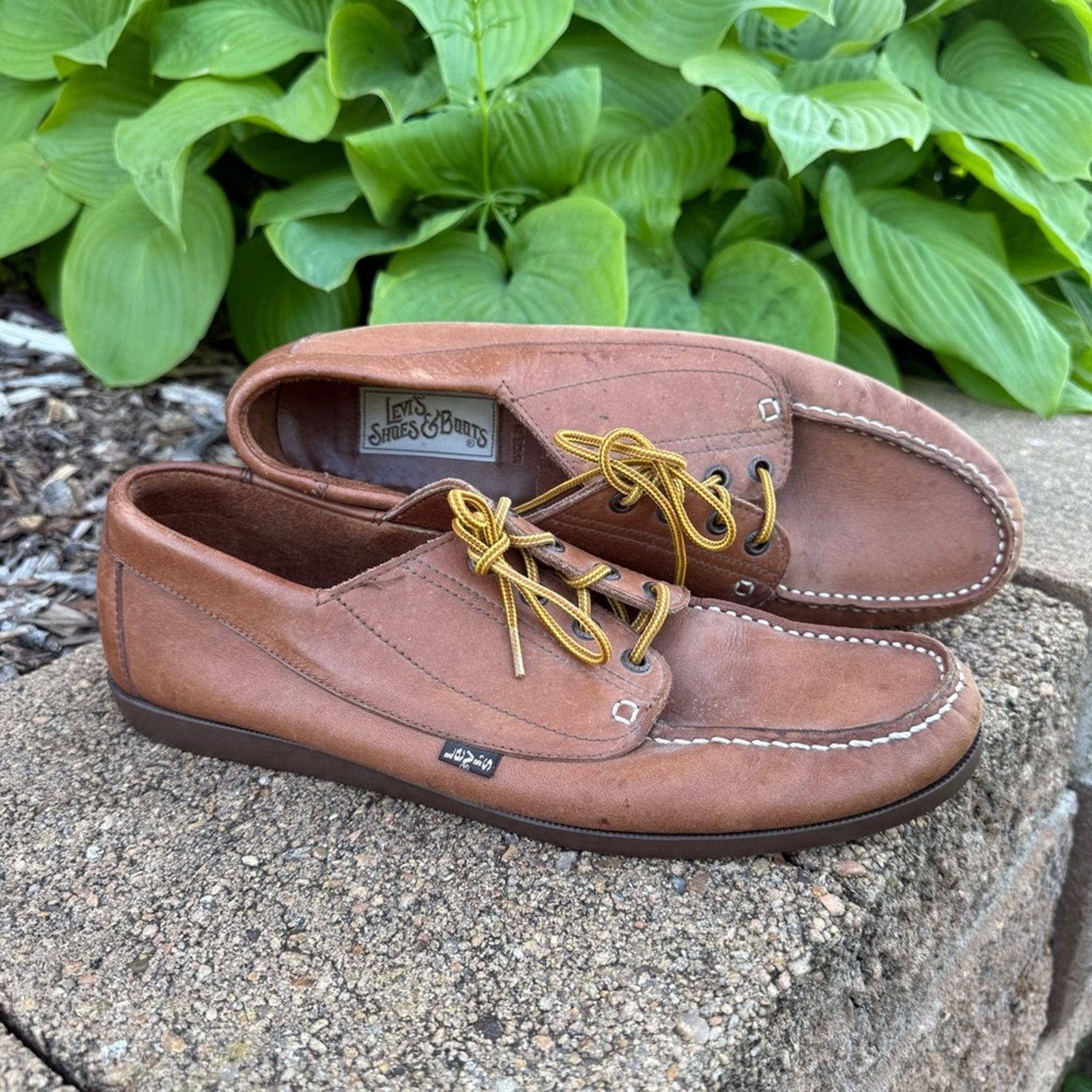 VTG Levis Brown Leather Deck Boat Docksiders Shoes 10 1/2 M, Men's (Size 10.5)