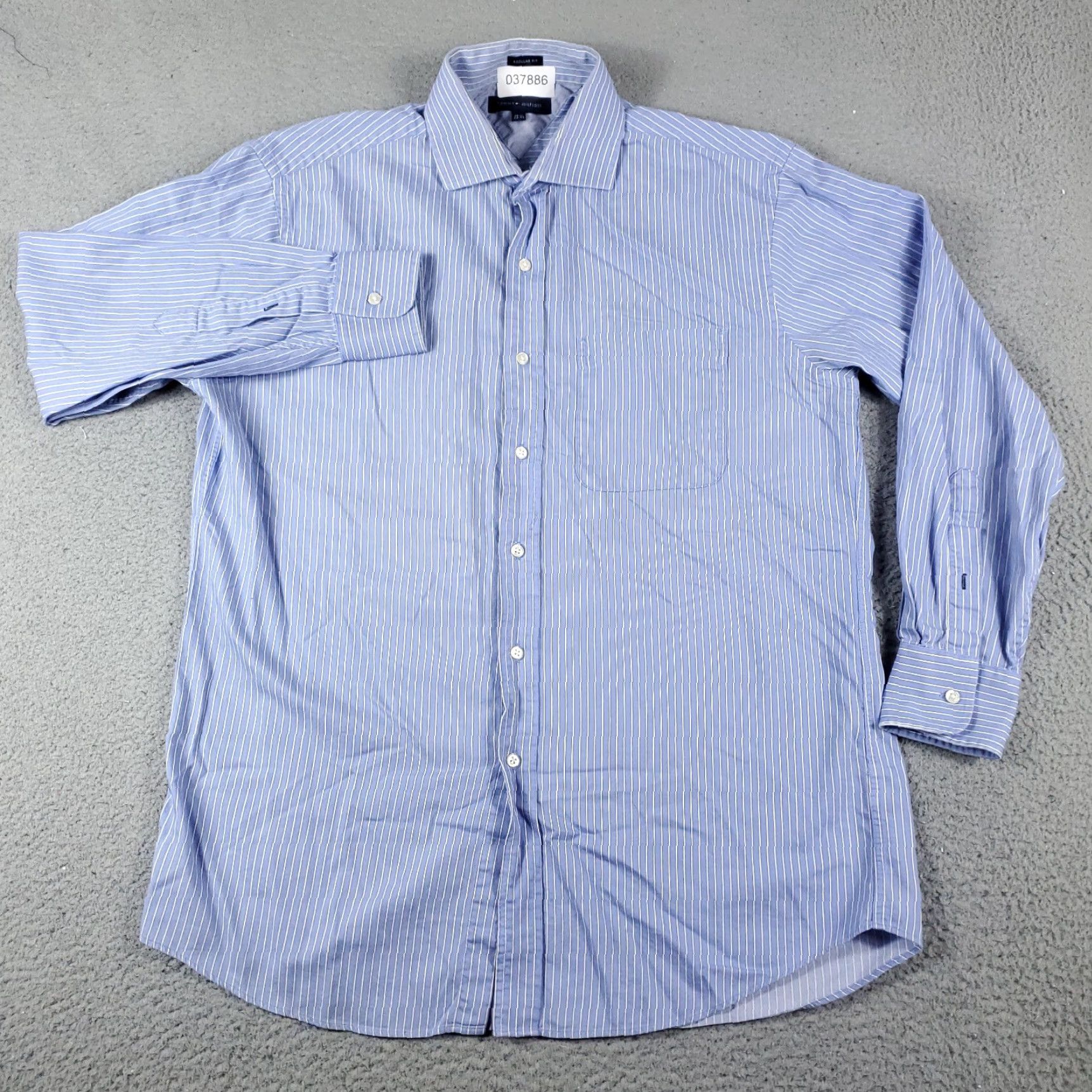 Tommy Hilfiger Tommy Hilfiger Dress Shirt Mens 15.5 Blue Striped Button Up Long Sleeve Casual Business Regular Size 40R - 2 Thumbnail