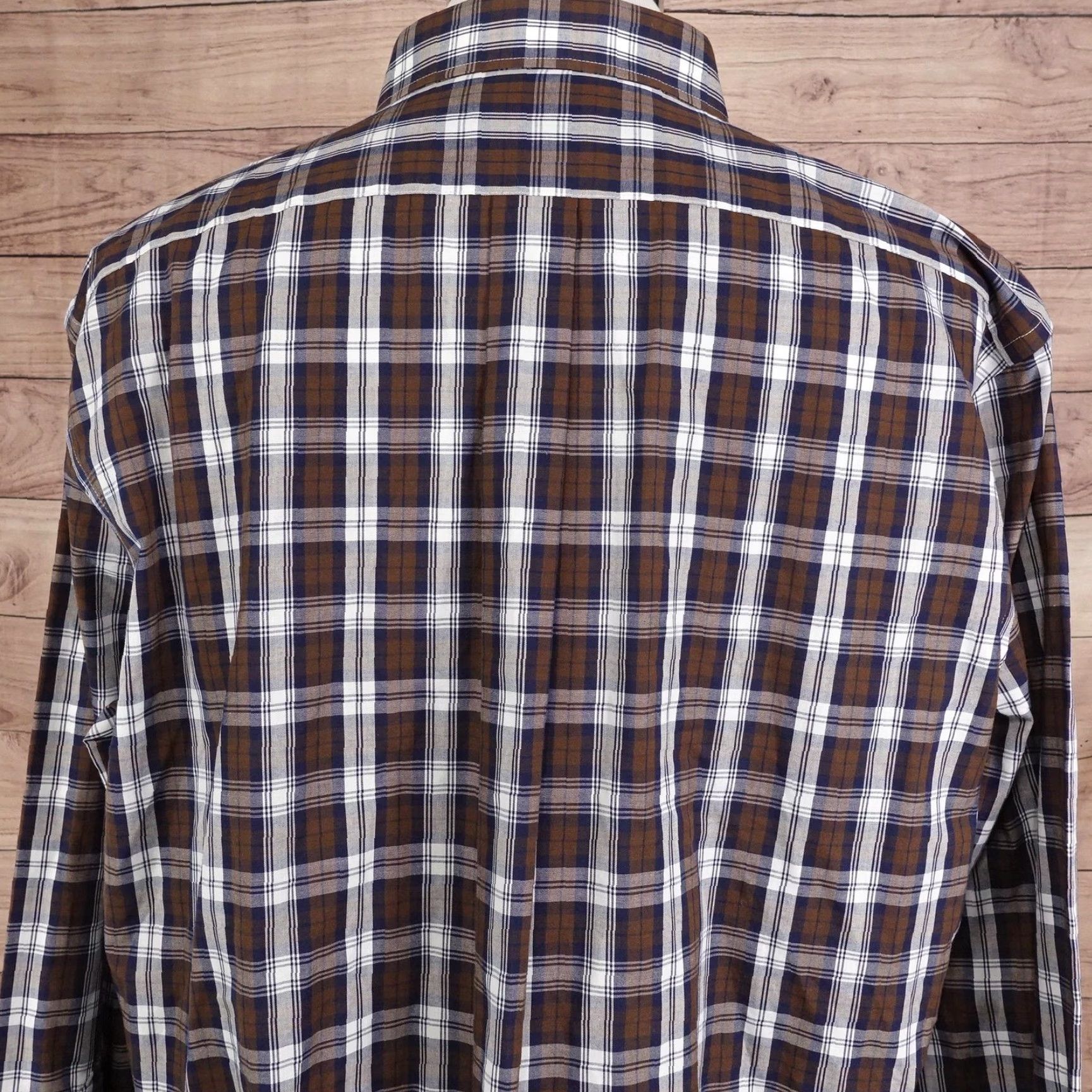 Stafford Stafford Dress Shirt Mens 17.5 34/35 Brown Plaid Regular Fit Travel Easy Care Shirt Mens Regular 17.5 34/35 Brown Plaid Easy Care Size 48R - 5 Thumbnail