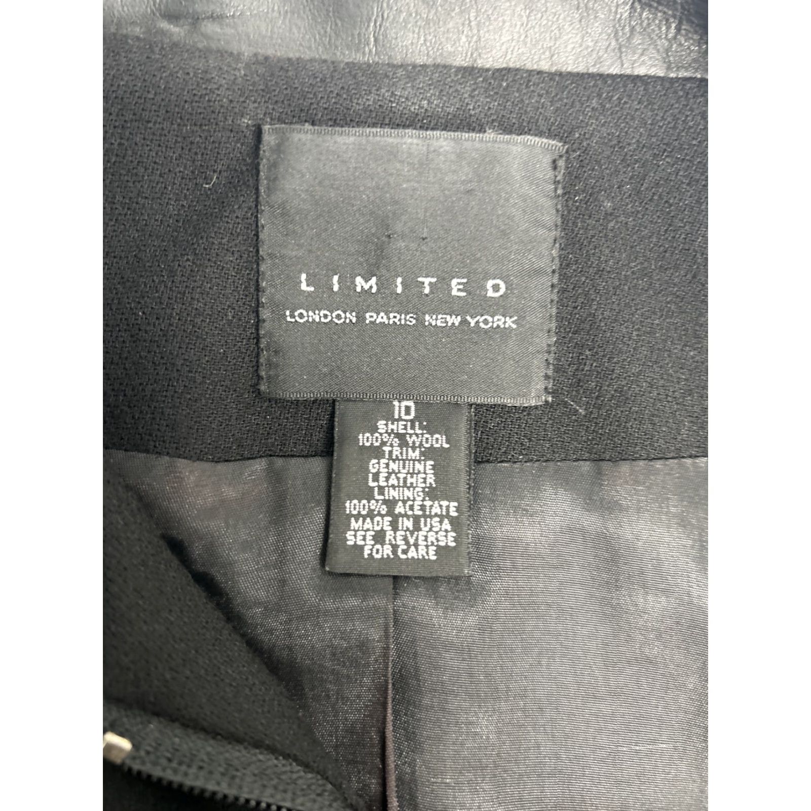 Vintage LIMITED Jacket Womens Size 10 Black Wool Shell Genuine Leather Trim Full Zip Collared Size L / US 10 / IT 46 - 6 Thumbnail