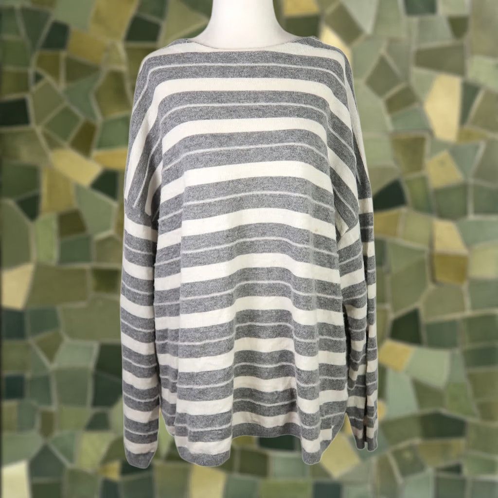 Allsaints ALLSAINTS Sweater Womens S Grey and Cream Striped Alpaca Wool Blend Size S / US 4 / IT 40 - 1 Thumbnail