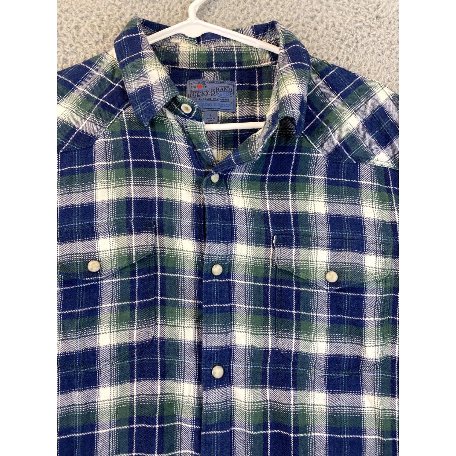 Lucky Brand Lucky Brand Dress Shirt Men L Blue Plaid Casual Button-Down 76-27 Size US L / EU 52-54 / 3 - 3 Thumbnail
