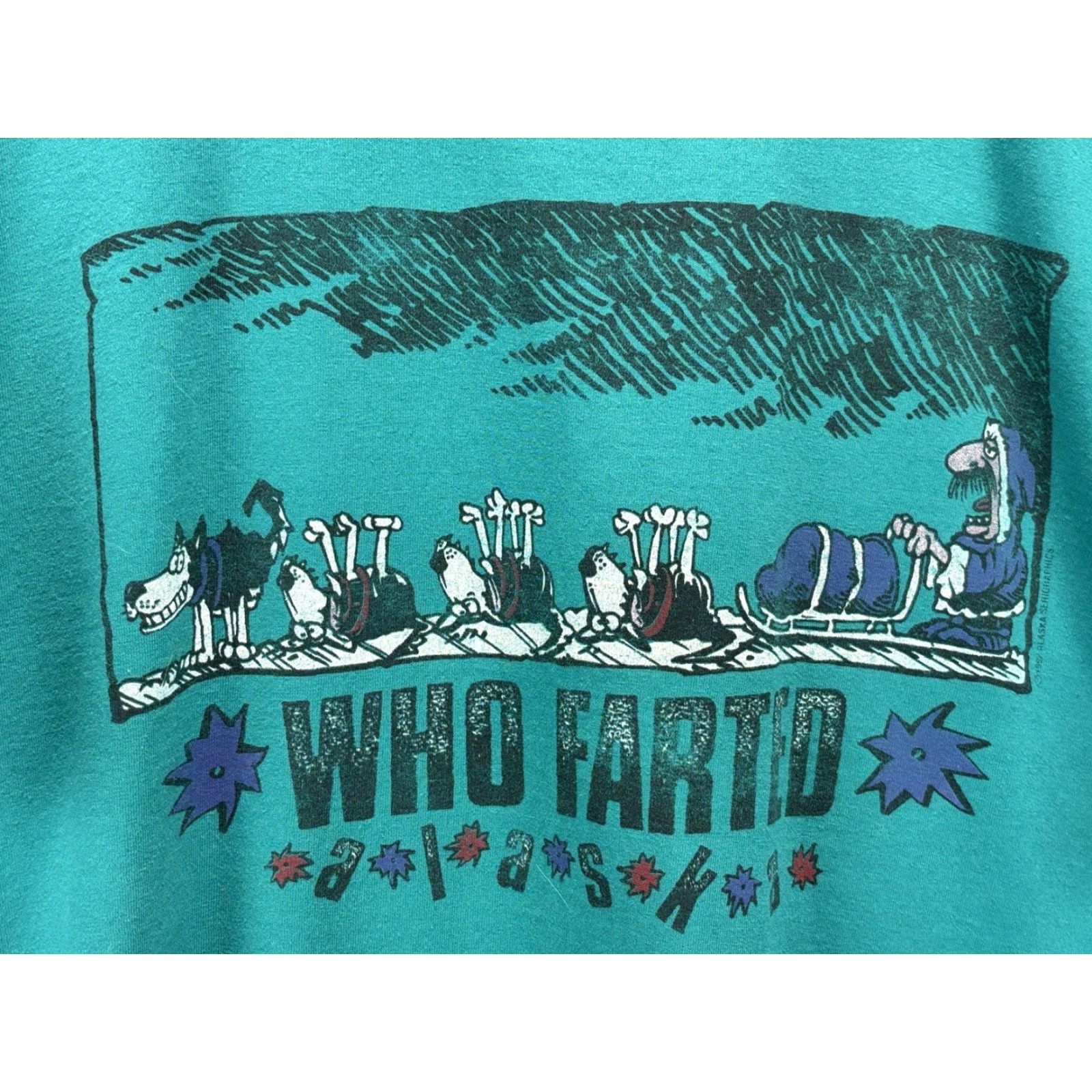 Jerzees VINTAGE Jerzees T-Shirt Teal 2X Mens Alaska Sled Dog Funny Farted 90s Made USA Read Size US XXL / EU 58 / 5 - 3 Thumbnail