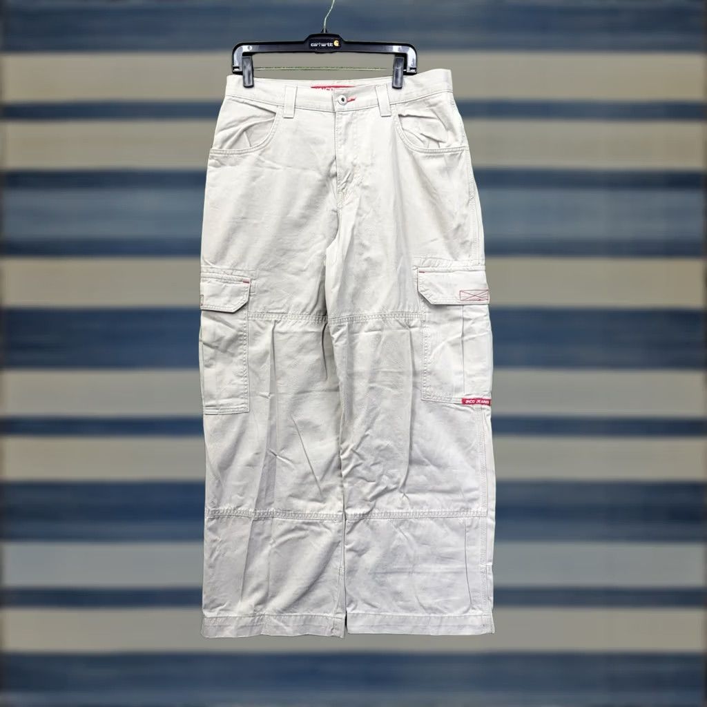 JNCO JNC O Jeans Cargo Pants Mens 34x32 Khaki Wide Embroidered Skater 90s Y2K Beige Cargo Pants Mens Regular 34 32 Pocket Embroidered Logo Vintage Jeans Size US 34 / EU 50 - 1 Thumbnail