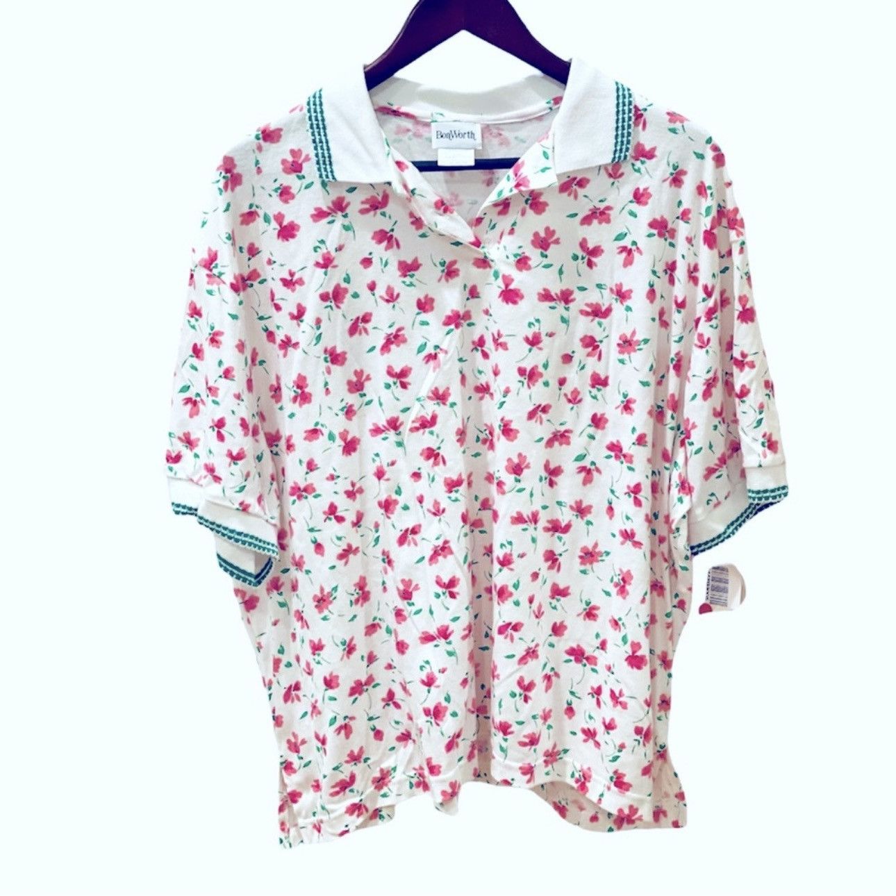 Vintage NWT Vintage 80s Floral Polo Oversized Shirt XL Petite Size XL / US 12-14 / IT 48-50 - 1 Thumbnail