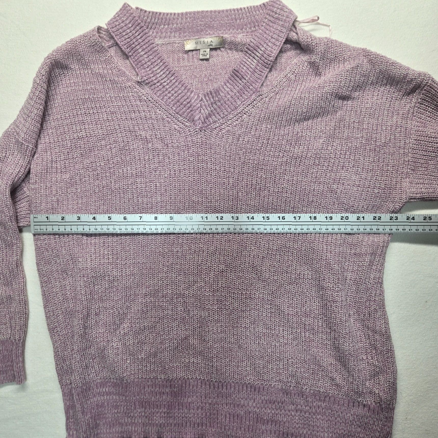 Vintage Misia Women's V-Neck Pullover Sweater Adult Plus Size 2X Purple Cold Shoulder Knit All Seasons Size XXL / US 16-18 / IT 52-54 - 3 Thumbnail